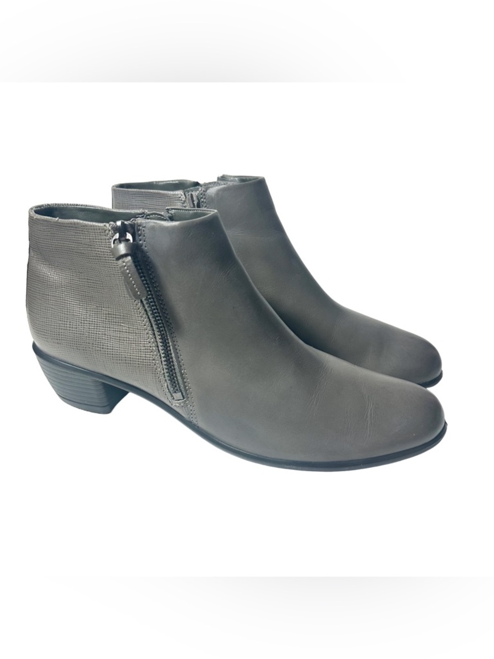 Ecco Touch 35 Grey Leather Ankle Boot Bootie Zip Up Womens Size 42 11 11.5